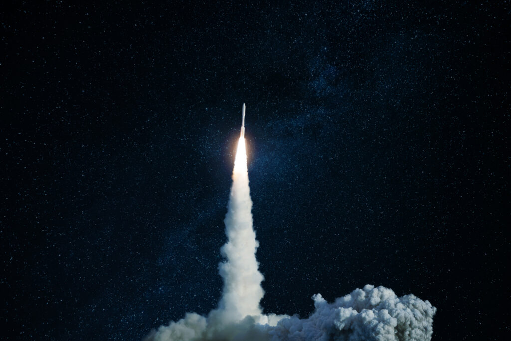 Successful,Launch,Of,A,Space,Rocket,Into,Outer,Space.,Spaceship